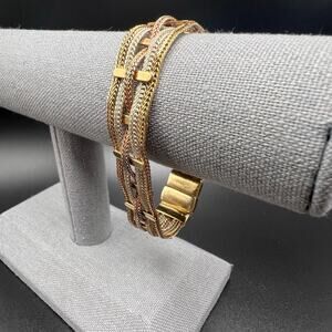 Vintage Monet Tri-Color Weave Chain Bracelet with Magnetic Clasp